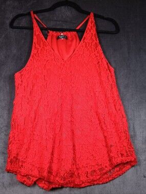 love J Red Crochet-Trim Top Fully Lined